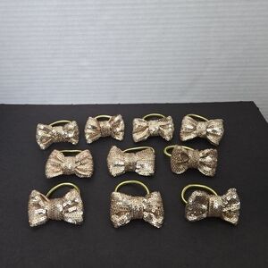 Gold Sequin Bow Hair Ties - Set Of 10